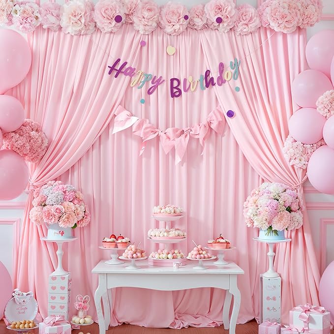 8x10FT Baby Pink Backdrop Curtains for Wedding Parties, Wrinkle Free Polyester Photography Backdrop Drapes for Wedding Baby Shower Birthday Parties Stage Background Stand Decorations 4x10ft,2 Panels