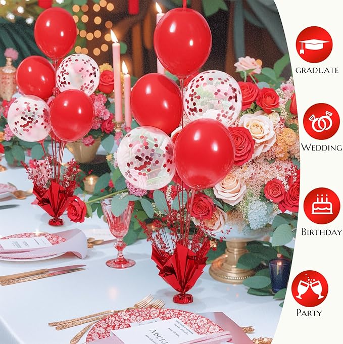 6 Set Red Christmas Table Balloons Centerpiece Stand Kit with Red and Confetti Balloons for Birthday Party Baby Shower Valentine's Day Wedding Prom Graduation Retirement Table Decorations