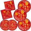 Chinese New Year Party Supplies Kit : Happy New Year Design Decorations Set with Disposable Lunch Plates,Dessert Paper Plates and Napkins- for Lunar New Year Celebrations Serves 50.