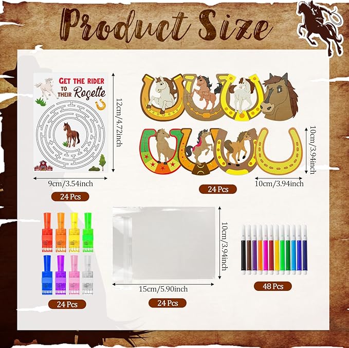 Cinrobiye 144 PCS Horse Party Favors DIY Horseshoes Wooden Craft Kit, Rodeo Horse Goodie Bag Fillers Pinata Fillers Prize Bulk for Barn Western Cowboy Birthday Party Supplies