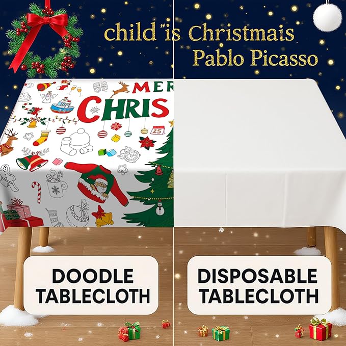 AinDen Giant Christmas Coloring Poster Tablecloth for Kids, 30×72 Jumbo Holiday Coloring Banner, Xmas Crafts & Activities for Parties, Classrooms, Kids Gifts
