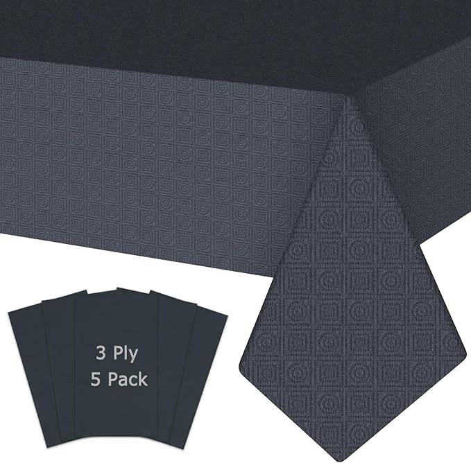 Black Paper Tablecloths for Rectangle Tables 5 Pack, 54''×108'' Disposable Table Cloth for 3-9 Ft Tables, Paper & Plastic Party Table Cover for Birthday, Outdoor, Wedding, Banquet