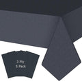Black Paper Tablecloths for Rectangle Tables 5 Pack, 54''×108'' Disposable Table Cloth for 3-9 Ft Tables, Paper & Plastic Party Table Cover for Birthday, Outdoor, Wedding, Banquet