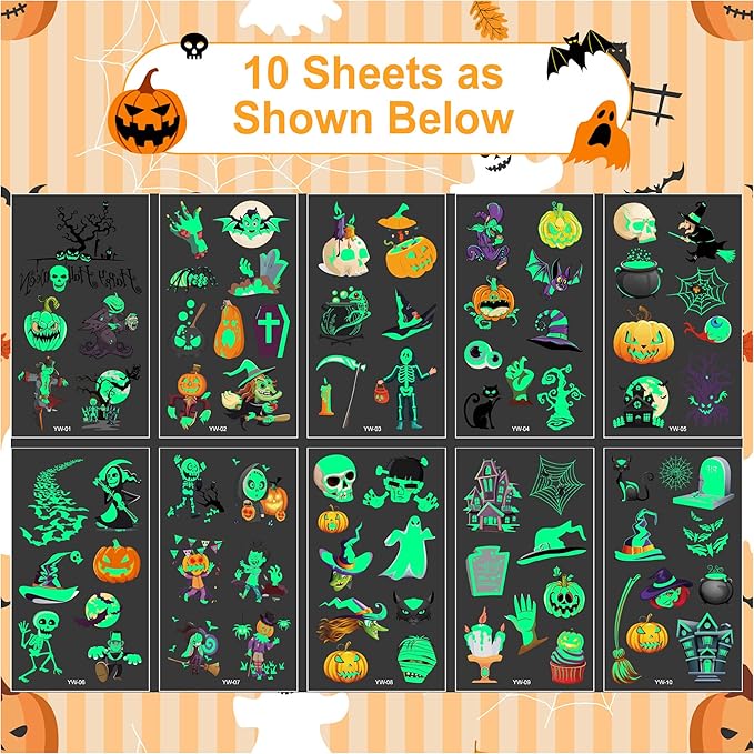 79 Pcs Halloween Scar Temporary Tattoos，Assorted Treat or Trick Halloween Fake Tattoo Stickers Goody Bag Stuffers Prizes