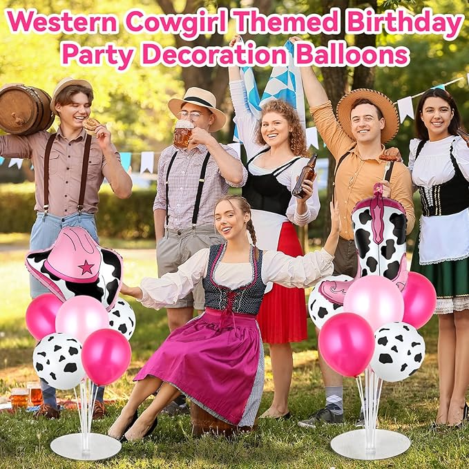 Cowgirl Party Balloons Stand Kit 2 Sets with Cowboy Hat and Cowboy Boots Foil Balloons Centerpieces for Tables Western Party Pink Balloon for Baby Shower Western Cowgirl Theme Birthday Decorations