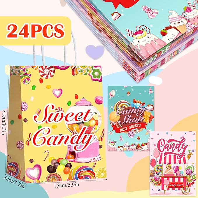 Cabaubl 24 Pack Candy Goodie Bags, Gift Bag with Handles, Candy Bags for Candy Party Favors, Treat Bag for Birthday Party Decorations