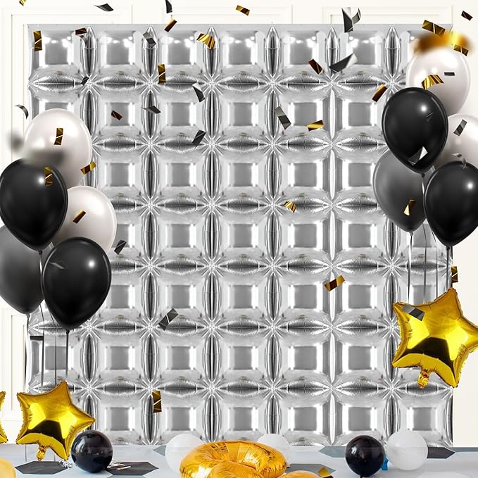 50PCS Metallic Silver Square Foil Balloon Wall,19'' Reusable DIY Mylar Double Silver Balloons Garland Tunnel Arch Kit for Baby Shower Anniversary Bachelorette Birthday Engagement Bridal Decor ﻿
