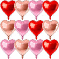 12 Pcs Rose Gold and Red Heart Foil Balloons for Valentines Day Decorations,18 Inch Romantic Love Valentine Heart Balloons for Valentines Day Wedding Marriage Birthday Bridal Shower Party Decorations