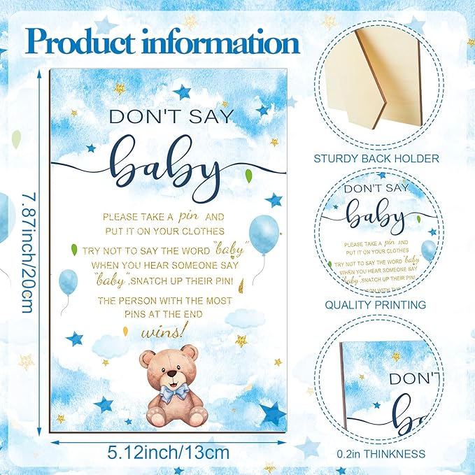 Patelai 321 Bearly Wait Baby Shower Decorations Blue Bear Party Supplies Bearly Wait Baby Shower Games 5 Set Don't Say Serves 50 Guests for Blue Bear Gender Reveal Birthday Party Decorations Supplies