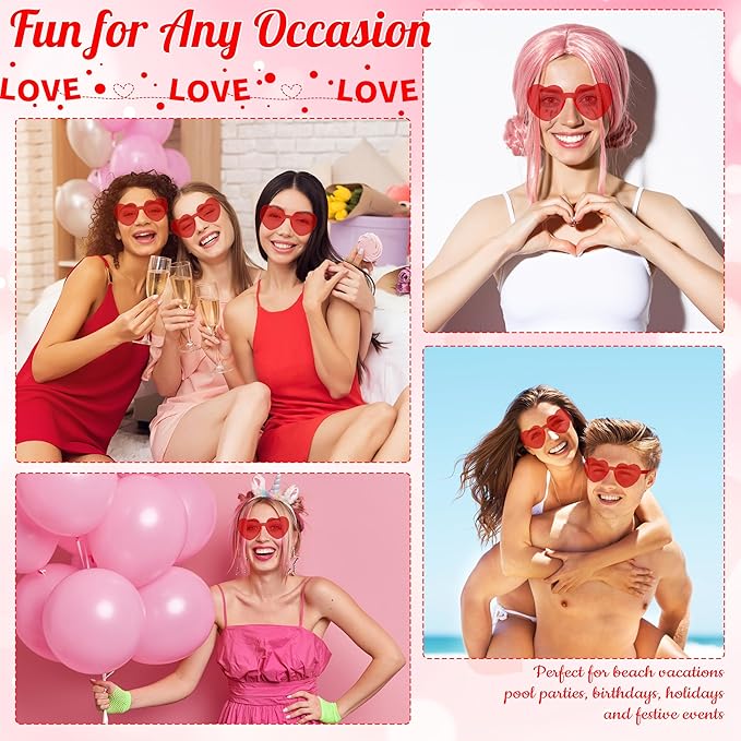 2/4/8/12/20 Pairs Heart Shaped Sunglasses Transparent Heart Glasses Rimless Trendy Eyewear for Valentines Party Favor