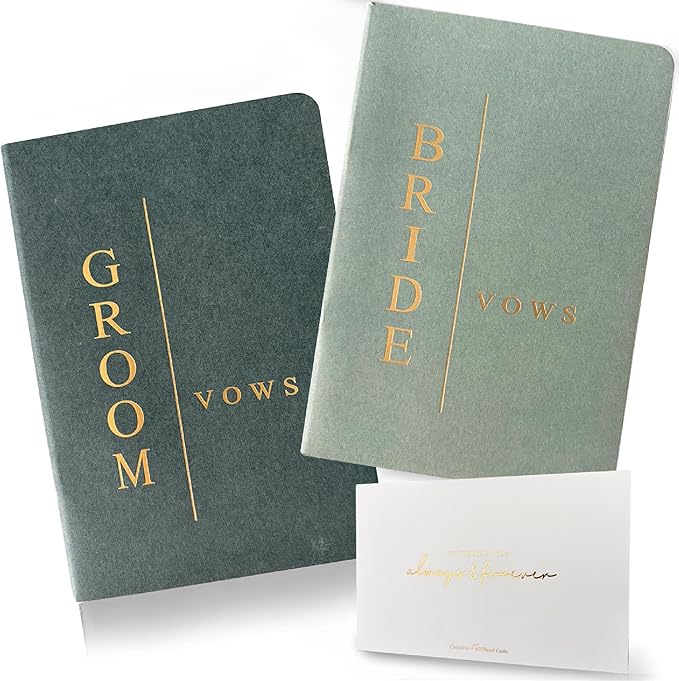 Vow Books for Bride and Groom, His and Hers Vow Books for Wedding-Soft Touch Gold Foil Engraving, Engagement | Wedding Essentials