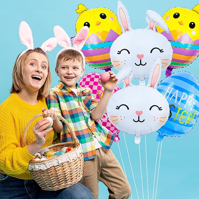 Easter Bunny Balloons Set Cute Rabbit, Chick & Happy Easter Egg Foil Balloons Spring Holiday Bunny Balloon for Kids Baby Shower Decor