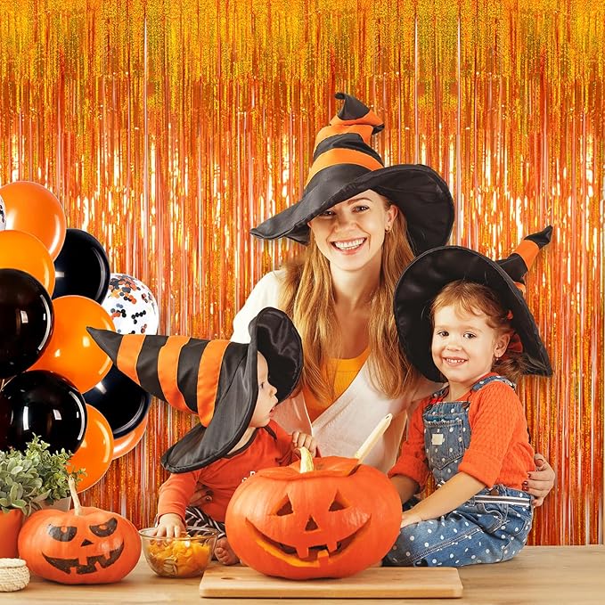 Upgraded Thicker Melsan Tinsel Fringe Curtain, 3 Pack 3.2 x 8.2 ft Orange Metallic Streamers with Extra Tape, for Basketball Party Decorations Baby Shower Graduation Decorations 2026