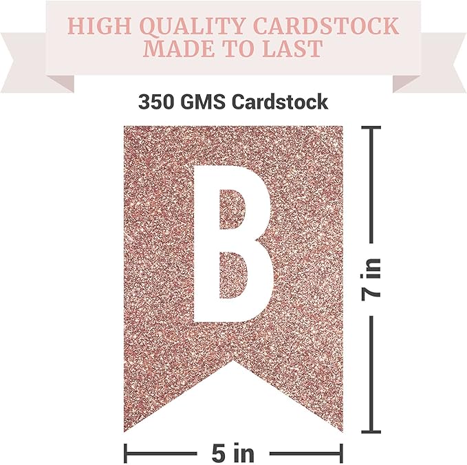 Pre-strung Happy Birthday Banner - No DIY - Rose Gold Glitter Birthday Party Banner - Pre-strung Garland on 6 ft Strands - Rose Gold Bday Party Decorations & Decor. Did We Mention No DIY