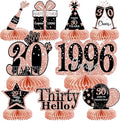 9Pcs 30th Birthday Decorations Honeycomb Centerpieces for Women, Rose Gold Pink Happy 30th Birthday Centerpieces Tables Toppers Party Decorations Supplies, Vintage 1996 Aged Table Sign Decor