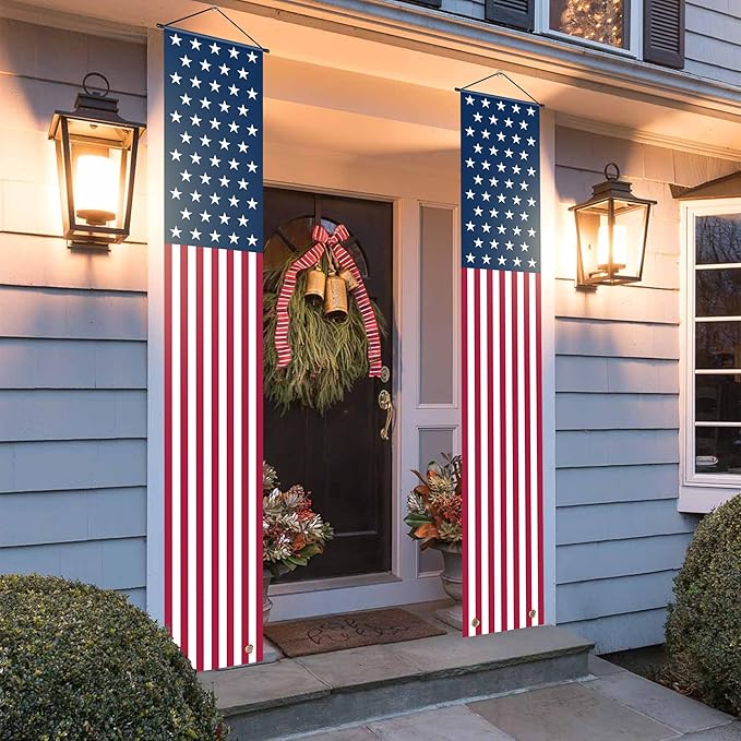 OHOME 4th of July Decorations - American Flag Porch Banner for Memorial day Decorations - Patriotic Decorations for Home Outdoor Outside | 250 America Anniversary USA Fourth of July Accessories Party Favors Yard Signs Decor