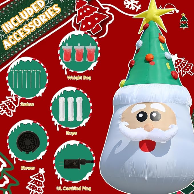 JOYHALO 13FT Inflatable Christmas Tree with Santa Face, Christmas Inflatables Outdoor Decoration Santa Christmas Tree with Bright LED Lights, Christmass Blow Up for Indoor, Yard, Lawn, Party Decor