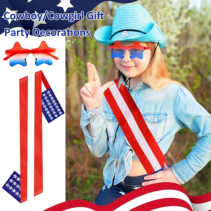 Red White and Blue Decorations American Flag Sash and Star Sunglasses Sets Costume 4th of July Decorations Party in The Usa Cowboy Sash Us Citizenship Gifts Party Favors