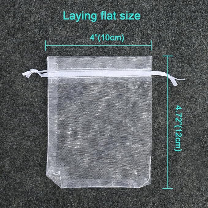 Hopttreely 100PCS Premium Sheer Organza Bags, White Wedding Favor Bags with Drawstring, 4x4.72 Jewelry Gift Bags for Party, Jewelry, Christmas, Festival, Bathroom Soaps, Makeup Organza Favor Bags Easter Gifts