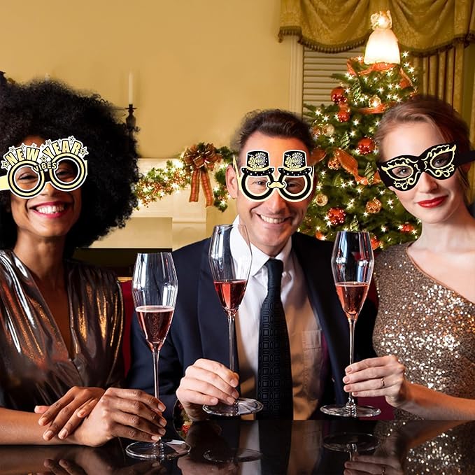YQUQWN 12 PCS Happy New Year Glasses 2026 New Years Eve Party Supplies 2026 NYE Disco Party Decorations