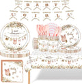 Pink Baby Girl Shower Decorations – 194 PCS A Sweet Girl Is On Her Way Party Supplies for 24 Guests, Includes Plates, Cups, Napkins, Cutlery, Banner & Tablecloth