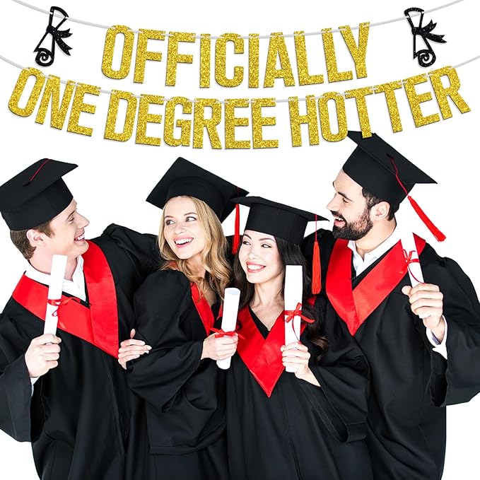Officially One Degree Hotter Banner, Congrats Grad/Big Degree Energy, 2026 High School/College/Senior Graduation Party Decorations Supplies