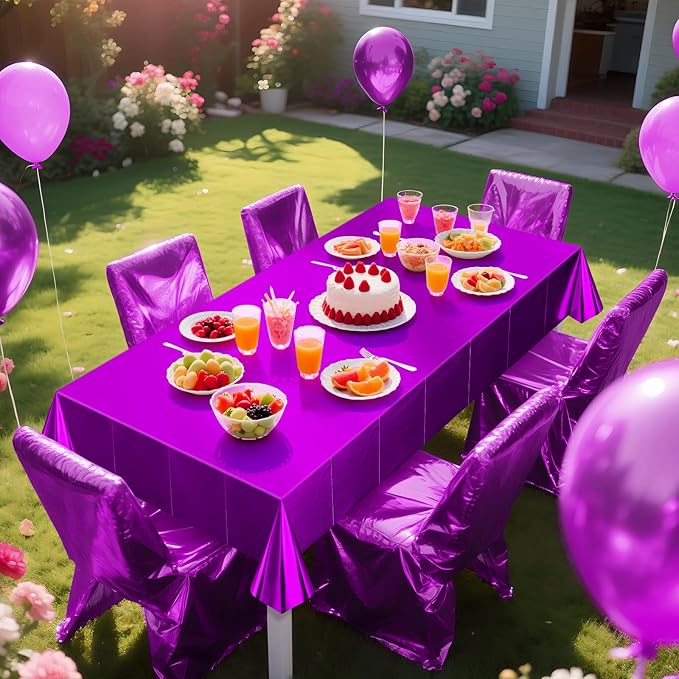 2 pcs Purple Tablecloth Plastic -Stunning Metallic Matte Finish, 40" x 108" Baby Shower Table Cloth, Perfect for Halloween Valentine's Day Princess Birthday Party Wedding Christmas Decorations