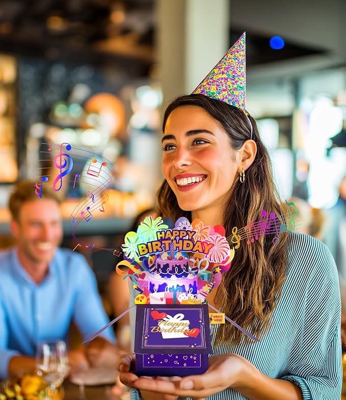 Magic Ants 3D Musical Birthday Card with Lights – Pop Up Gift Box Design, Plays “Happy Birthday” Song, Includes Envelope and Note Cards – Fun Greeting for Kids, Adults, Friends