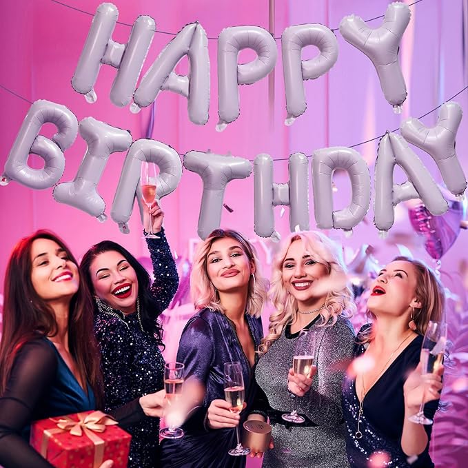 KALOR Pastel Purple Happy Birthday Balloons Banner, 16 Inch Mylar Foil Letters Balloon Sign for Birthday Party Decorations Photo Booth Backdrop