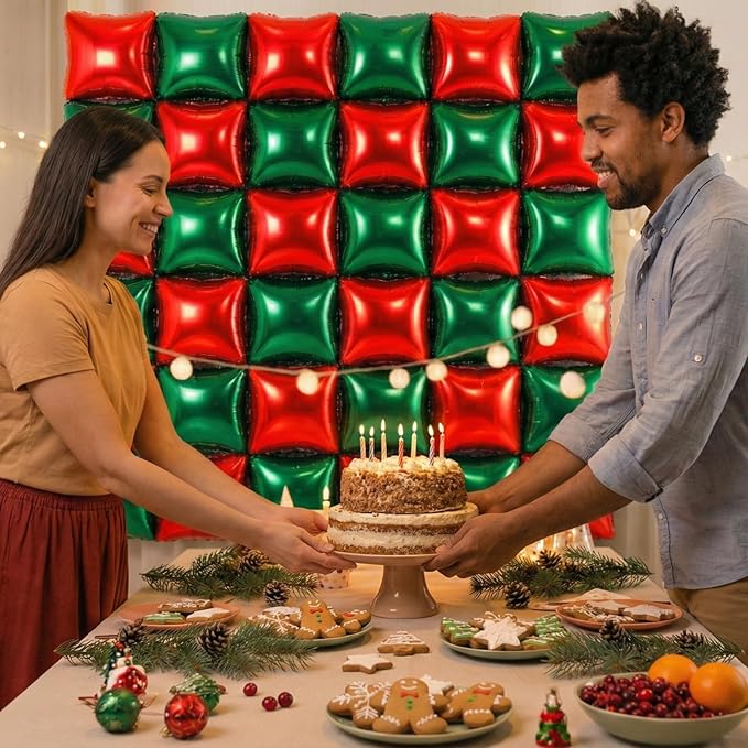 36PCS Square Foil Balloon Wall Backdrop,19 inch Double-Sided Metallic Balloons for Party,Wedding,Anniversary,Birthday,Graduation,Halloween,Shiny Balloon Decor (Red&Green)