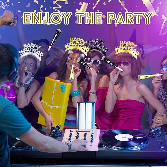 Shappy 24 Pcs 2026 New Year Party Supplies Happy New Year Headband Horn Sounder Noisemakers Eve Party Decorations