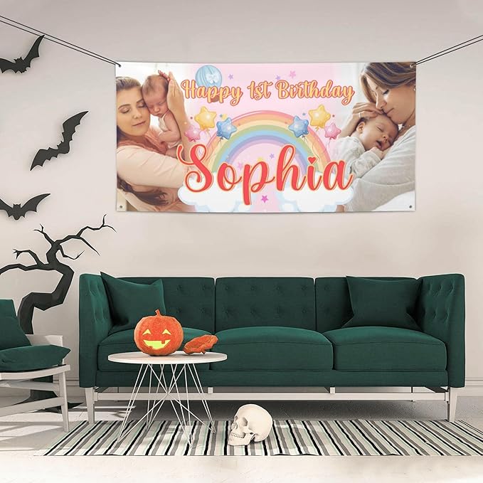 Custom Happy Birthday Banner Personalized Banners and Signs with Photo Name for Women Men Kids Party Decorations Supplies Indoor Outdoor Birthday Gifts Style 24