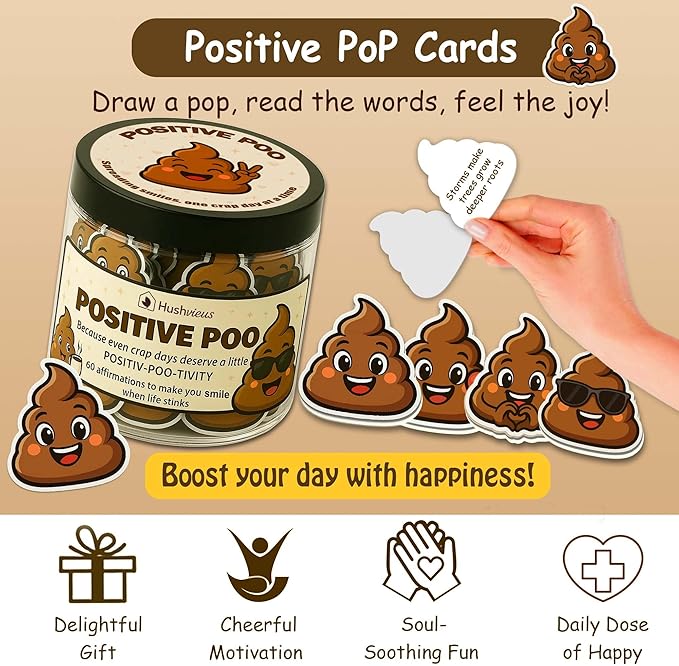 Positive Poo Affirmation Jar – Easter Basket Stuffers for Teens & Adults - 60 Funny Affirmation Cards, Uplifting Daily Positivity Jar, Cute Gag Gifts for Women, Teens, Men, Unique Self-Care Inspirational Gifts, Birthday & Office Decor - Easter Basket S...