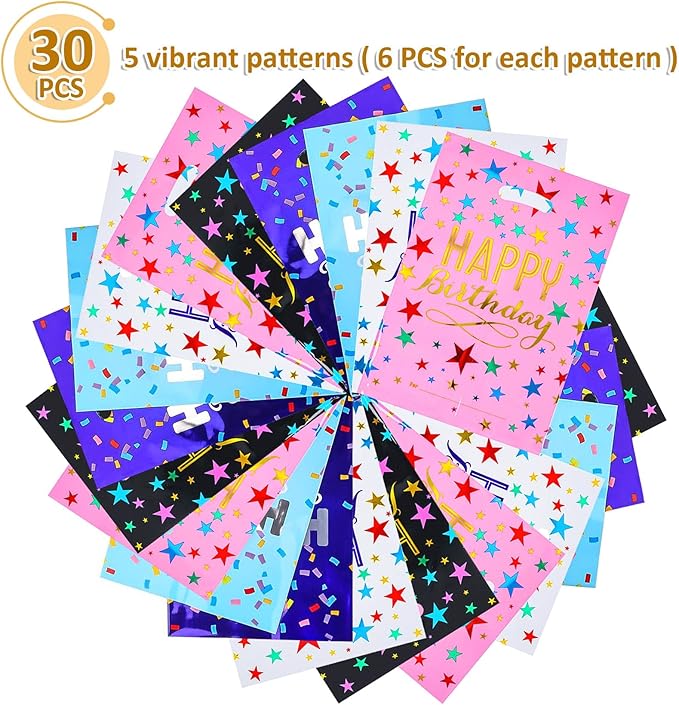 ZGORENDZ 30 Pcs Party Favor Bags for Kids Birthday Assorted Colors Goodie Gift Bags for Girls & Boys Birthday Party (6.7 * 9.7 inch)