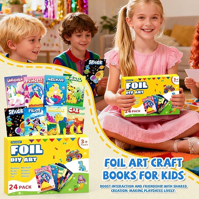 PARTYWIND Party Favors for Kids, 24 Pack Foil Art & Craft Books Bulk for Kids 4-8, Easter Basket Goodie Bag Stuffer & DIY Creative Activity Toys for Kids Birthday Party Favors, Classroom Prizes