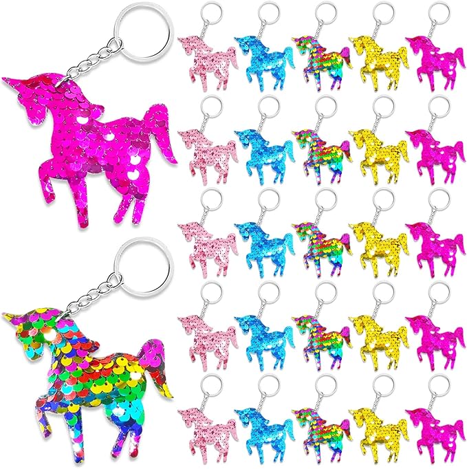 CiciBear 25 Pack Unicorn Sequin Keychains for Unicorn Party Favors, Kids and Adults Birthday Gift, Baby Shower, Party, 5 Colors
