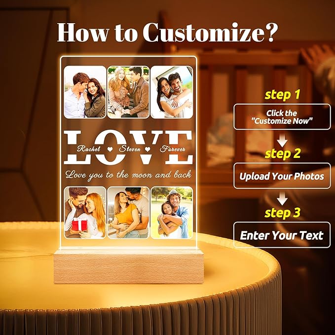 Custom Picture Frames, Personalized Picture Frame with Photo, Custom Photo Frame, Customized Anniversary Couples Gifts for Women Men Girlfriend Boyfriend Her Him