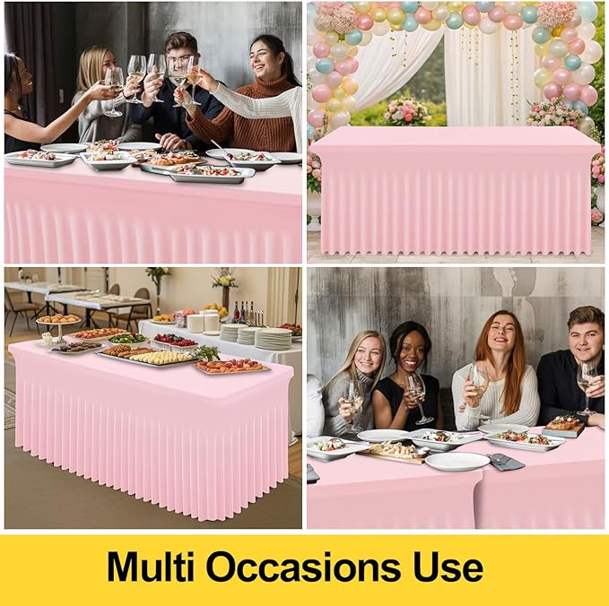 Smiry Spandex Tablecloth 2 Pack, Elastic Fitted Stretch Tablecloth for 6FT Rectangle Tables, Waterproof Washable Table Cover Skirt for Wedding, Banquet & Parties (Pink, 72Lx30Wx30H Inch)