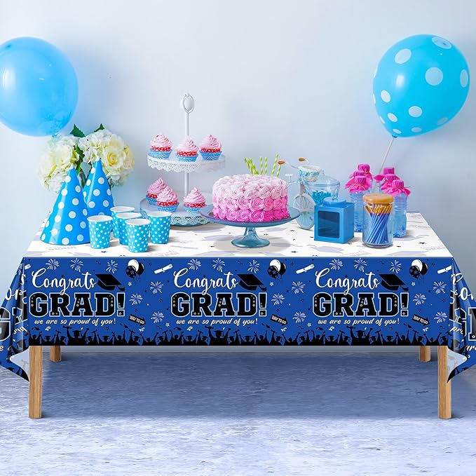 6 Pack Graduation Tablecloth Party Decorations, Class of 2026 Congrats Grad Plastic Tablecover Party Supplies, Blue Rectangle Graduation Table Decorations for College High School Party, 54 x 108 Inch