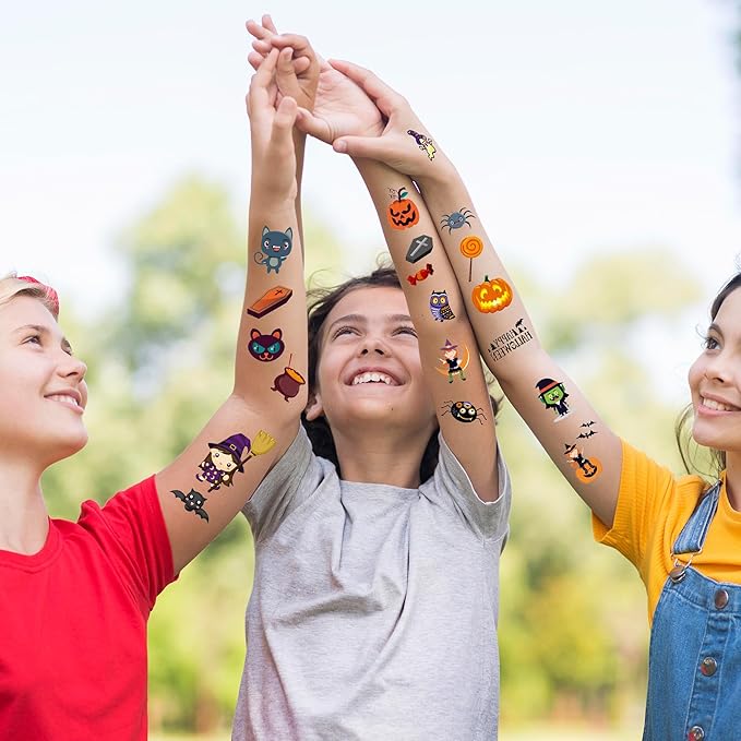 xutengy 208 Pcs Halloween Scar Temporary Tattoos for Kids， Halloween Assorted Treat or Trick Halloween Fake Tattoo Stickers for Boys Girls Goody Bag Stuffers Prizes Party Favors
