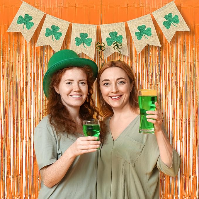 Foil Fringe Curtains Halloweens Decorations - Orange Tinsel Photo Backdrop Party Streamers for St Patricks Day, Easter, Birthdays, Fall, Pumpkin Theme, Thanksgiving, Basketball Party Decorations
