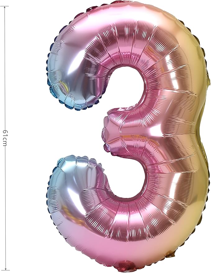 YPSelected 32 Inch Large Foil Helium Number Balloon Birthday Wedding Party 0-9 (Rainbow, 3)
