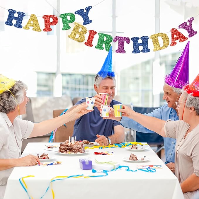 Glitter Colorful Happy Birthday Banner Birthday Party Decorations Sign Garland Bunting Banner for Wall Decor Party Background for Kids Boys Girls Adults