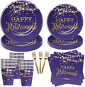 Xigejob Retirement Decorations Paper Plates And Napkins Party Tableware Women - Purple Happy Retirement Party Decorations Supplies, Plate, Cup, Napkin, Fork | Serves 24