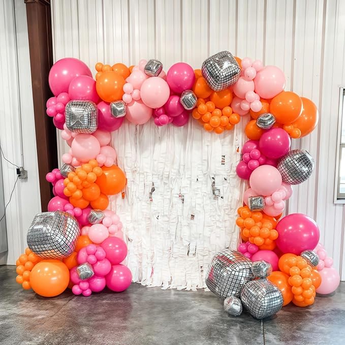Pink and Orange Balloon Arch Kit, Hot Pink Orange Peach Garland Balloon, Fuchsia Magenta Latex Balloons for Baby Shower Birthday Wedding Tropical Hawaiian Beach Flamingo Sunset Party Decorations
