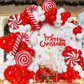142 Pcs Christmas Balloon Garland Arch Kit with Xmas Red and white Candy Cane foil Balloons, Red White Candy Balloons for Christmas Party Decorations Birthday Supplies