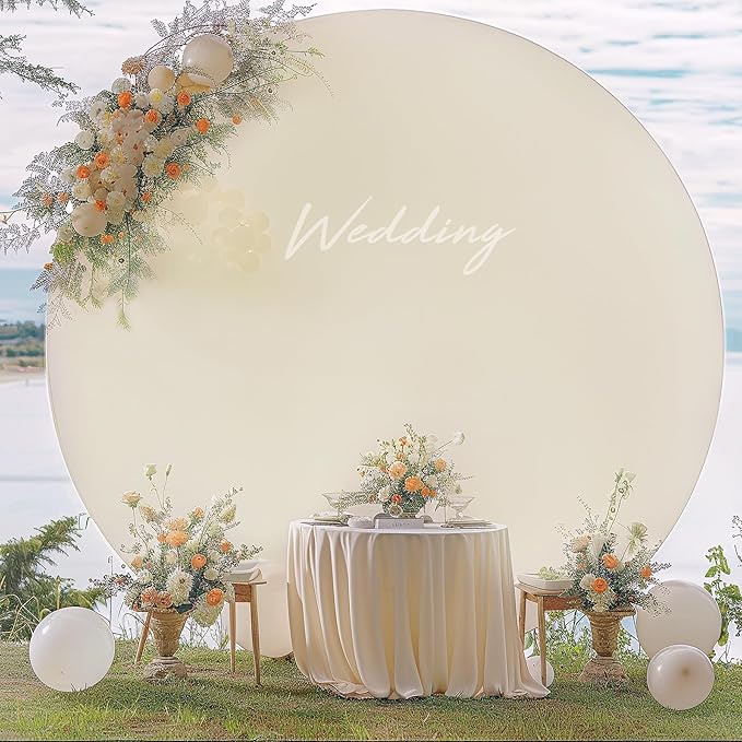 Gallety 7.2 FT Ivory Round Backdrop Cover for 5 to 7.2ft Circle Stand Adjustable Polyester Arch Backdrop Cover for Wedding Arch Birthday Party Photography Decoration