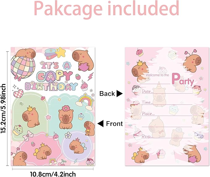 Capybara Birthday Party Invitations, Cute Capybara Birthday Invitations For Boys Girls, Birthday Invites, Theme Birthday Party Decorations, 20 Invitations with 20 Envelopes