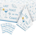 K1tpde 3PCS Last Toast On The Coast Bachelorette Party Tablecloth for Adult, Coastal Themed Blue Wine Cup Shell Starfish Plastic Tablecloth, Disposable Tablecover for Bridal Shower Summer Party Decor