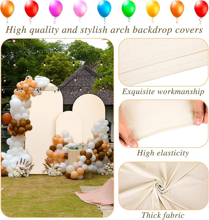 Dofilachy Arch Backdrop - Wedding Arch Backdrop Fabric Set of 3 Stretchy Covers (4FT, 5FT, 6FT, Beige)